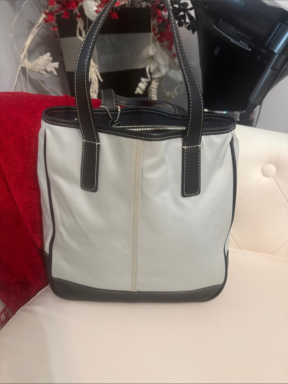 Coach Hampton Vintage Two-Tone Tote Bag - light blue and Black or navy Creed: